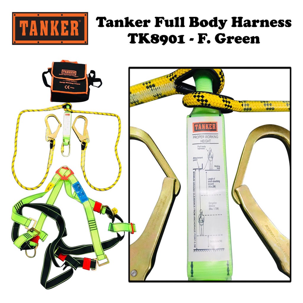 Tanker TK8901 Full Body Harness with Lanyard - Green (2m) - Image 5