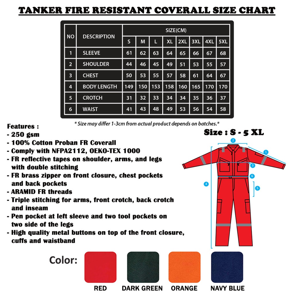 Tanker Fire Resistant Coverall - Orange / Navy Blue - Image 8