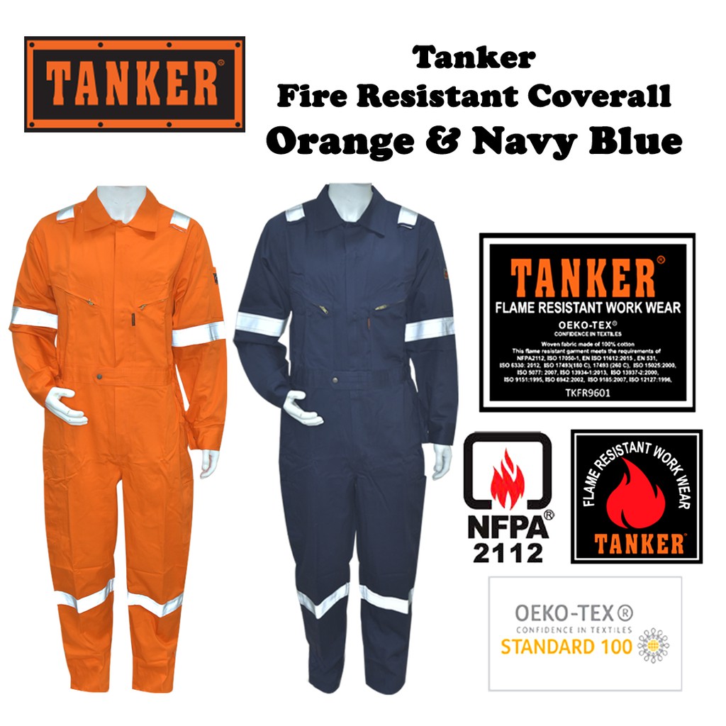 Tanker Fire Resistant Coverall - Orange / Navy Blue