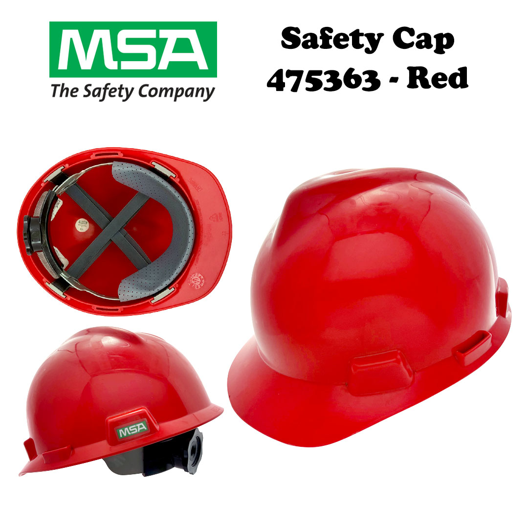 MSA Red V-Gard® Polyethylene Cap Style Hard Hat With Ratchet/4 Point Ratchet Suspension 475363